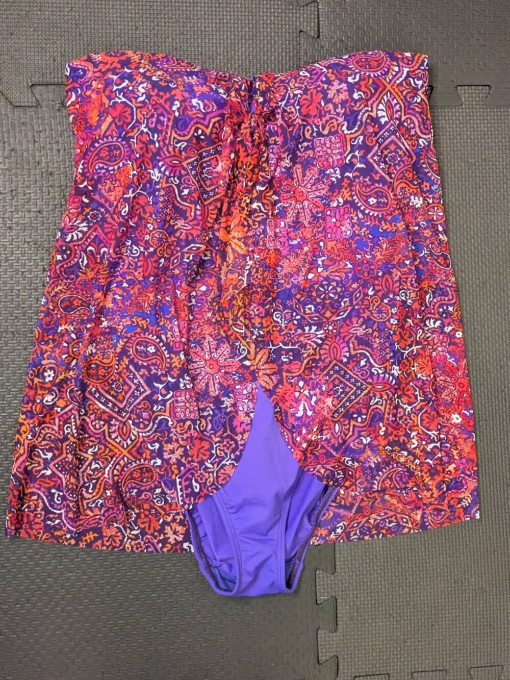 lauren ralph lauren swimsuit one piece sz 8 purple geometric strapless mesh